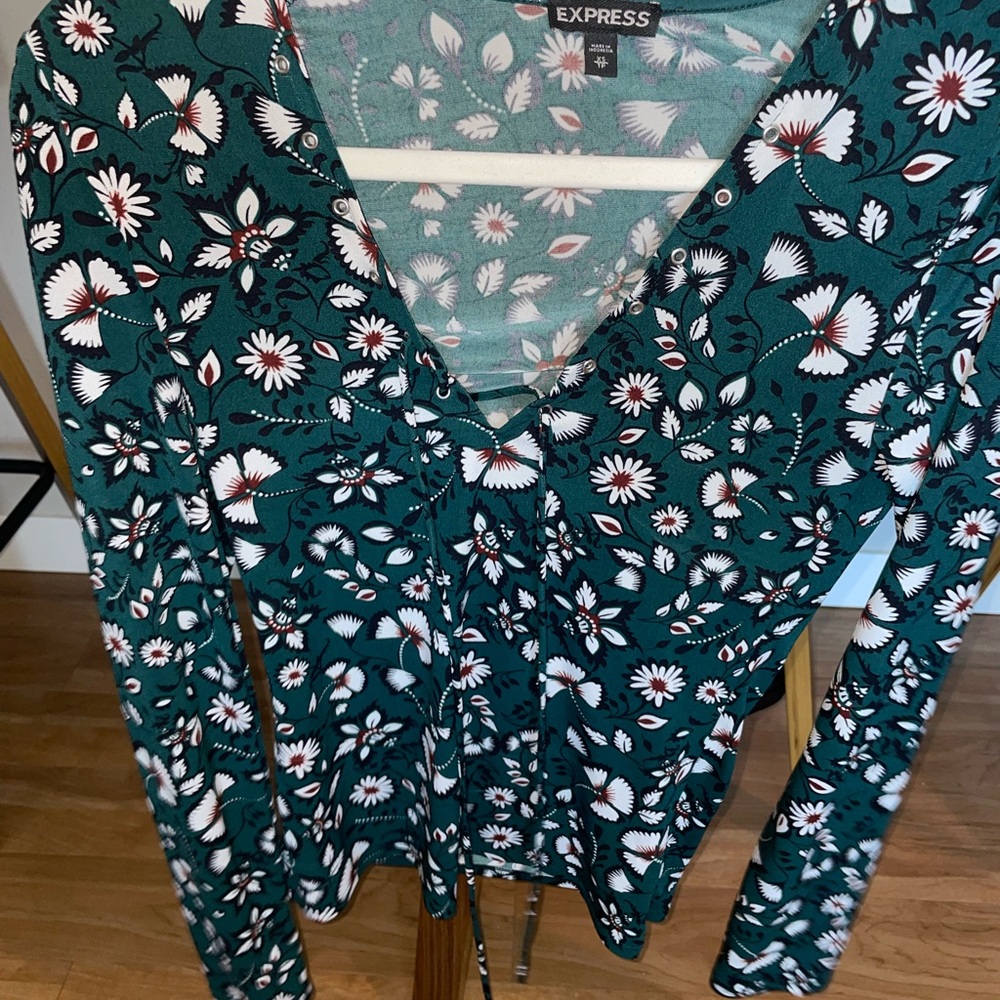 Express Teal and White Floral Blouse